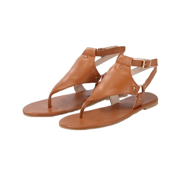 Faux leather gladiator sandals size 8 cognac brown and gold EUC OBO - Picture 2 of 7